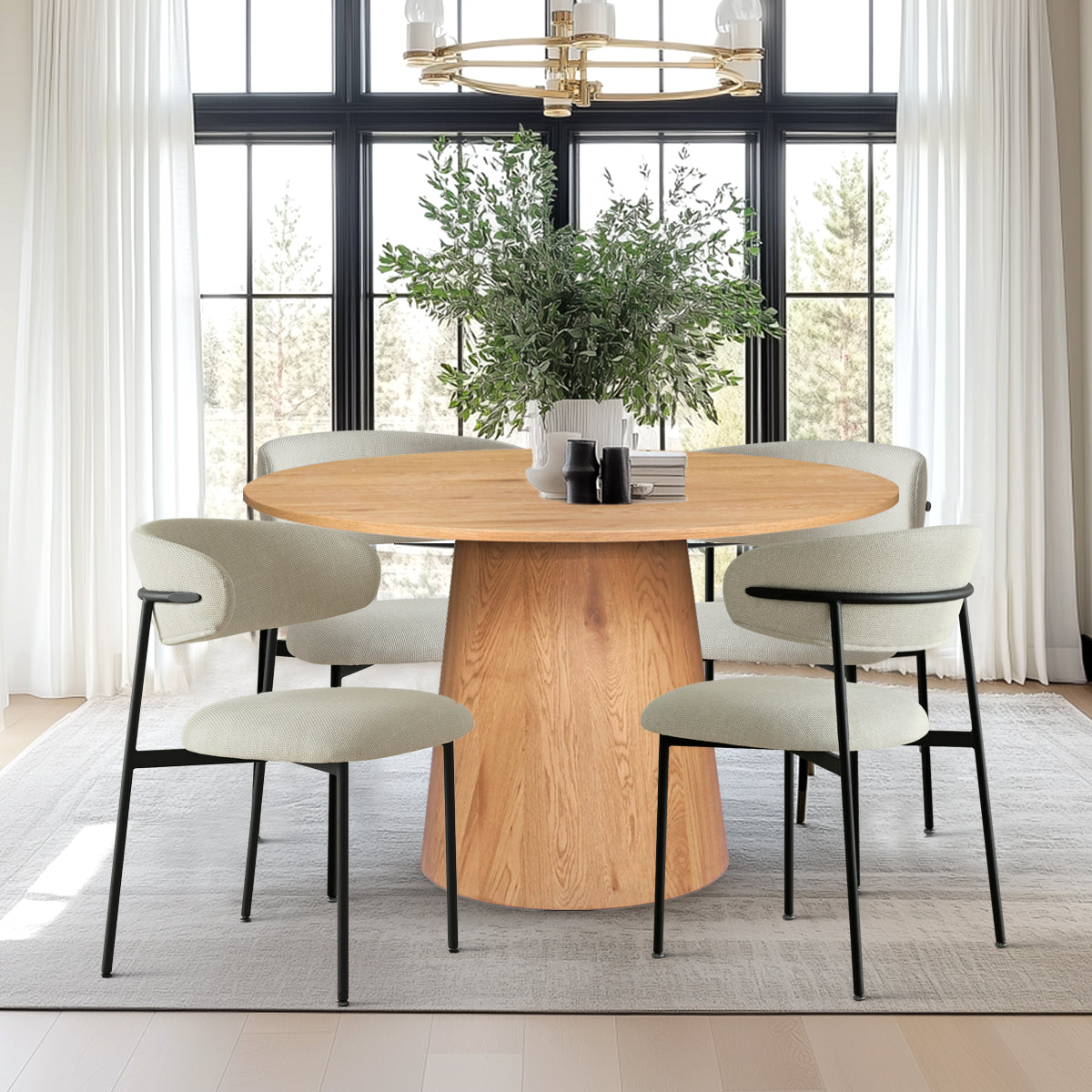 Dwen & Merida 46" Modern Round Dining Table Set for 4 (5-Piece)