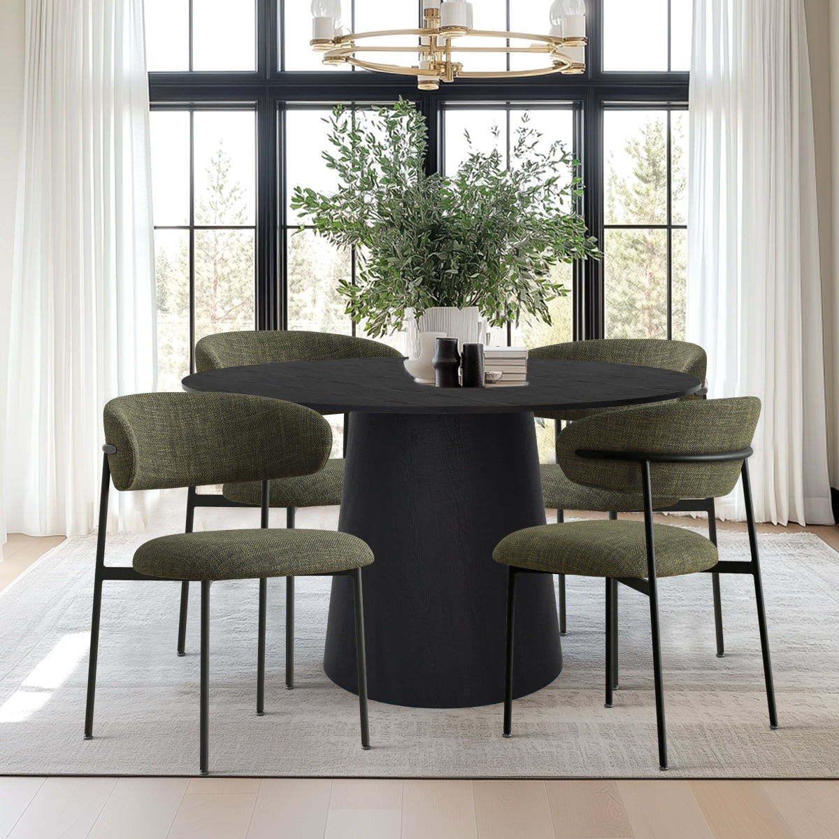 Dwen & Merida 46" Modern Round Dining Table Set for 4 (5-Piece)