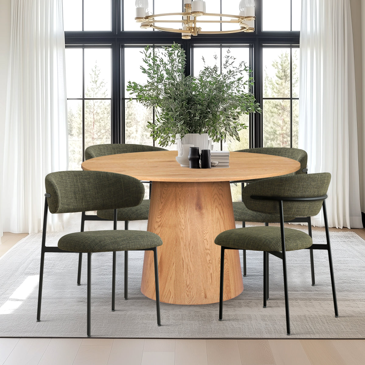 Dwen & Merida 46" Modern Round Dining Table Set for 4 (5-Piece)