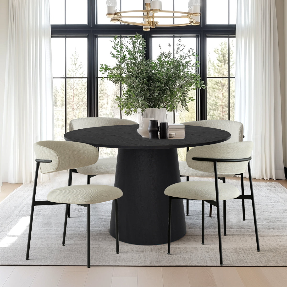 Dwen & Merida 46" Modern Round Dining Table Set for 4 (5-Piece)