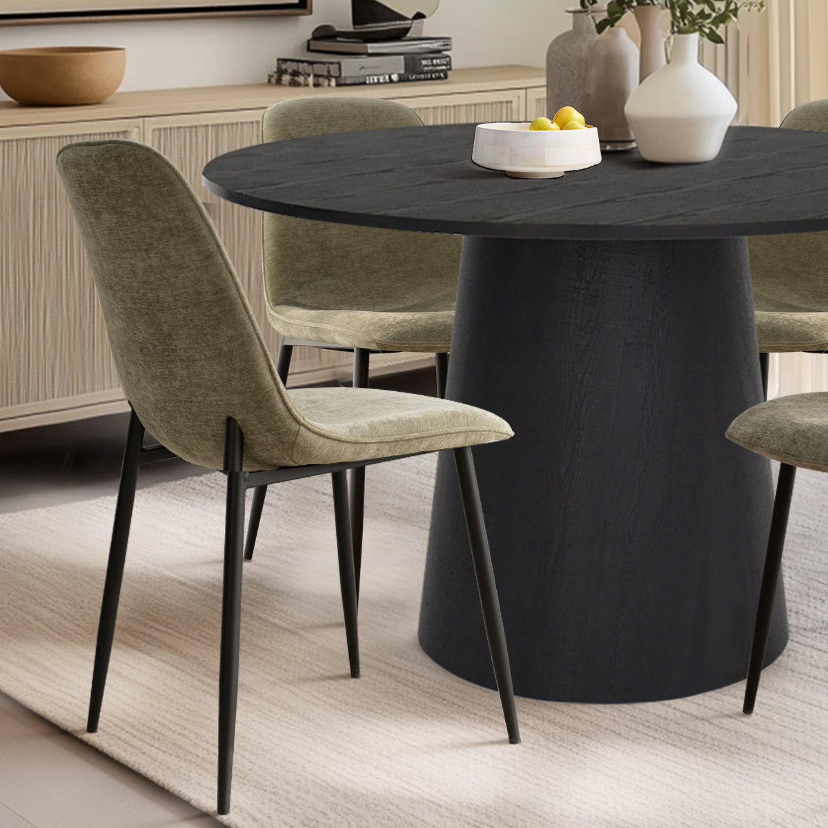 Dwen & Oslo 46" Chenille Round Dining Table Set for 4 (5-Piece)