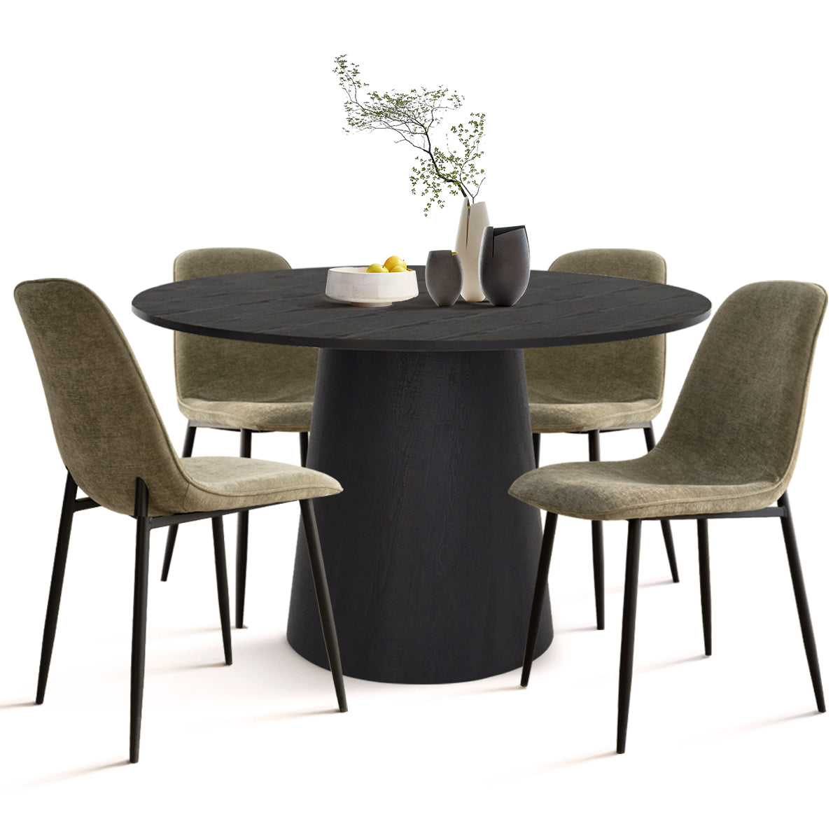 Dwen & Oslo 46" Chenille Round Dining Table Set for 4 (5-Piece)