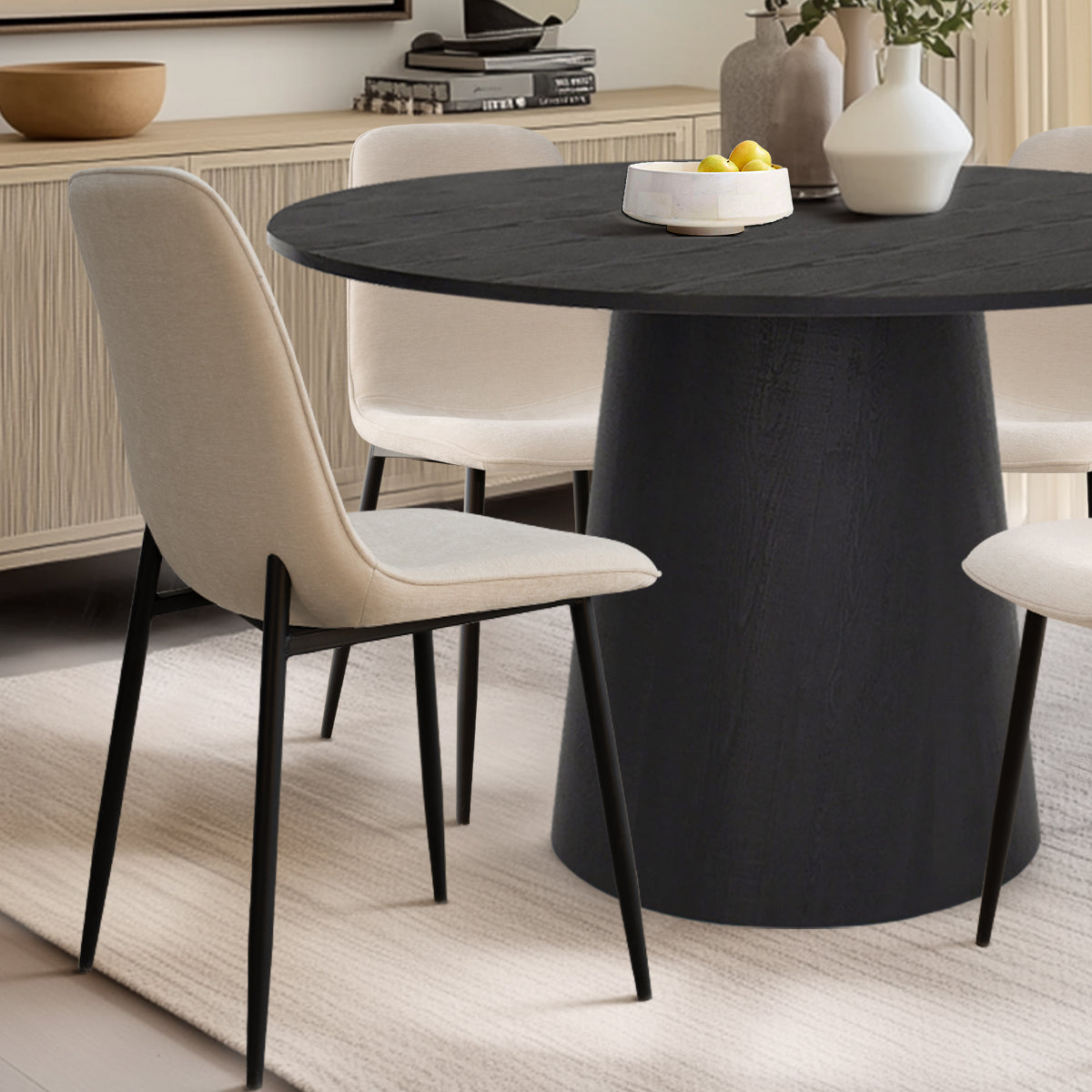 Dwen & Oslo 46" Chenille Round Dining Table Set for 4 (5-Piece)