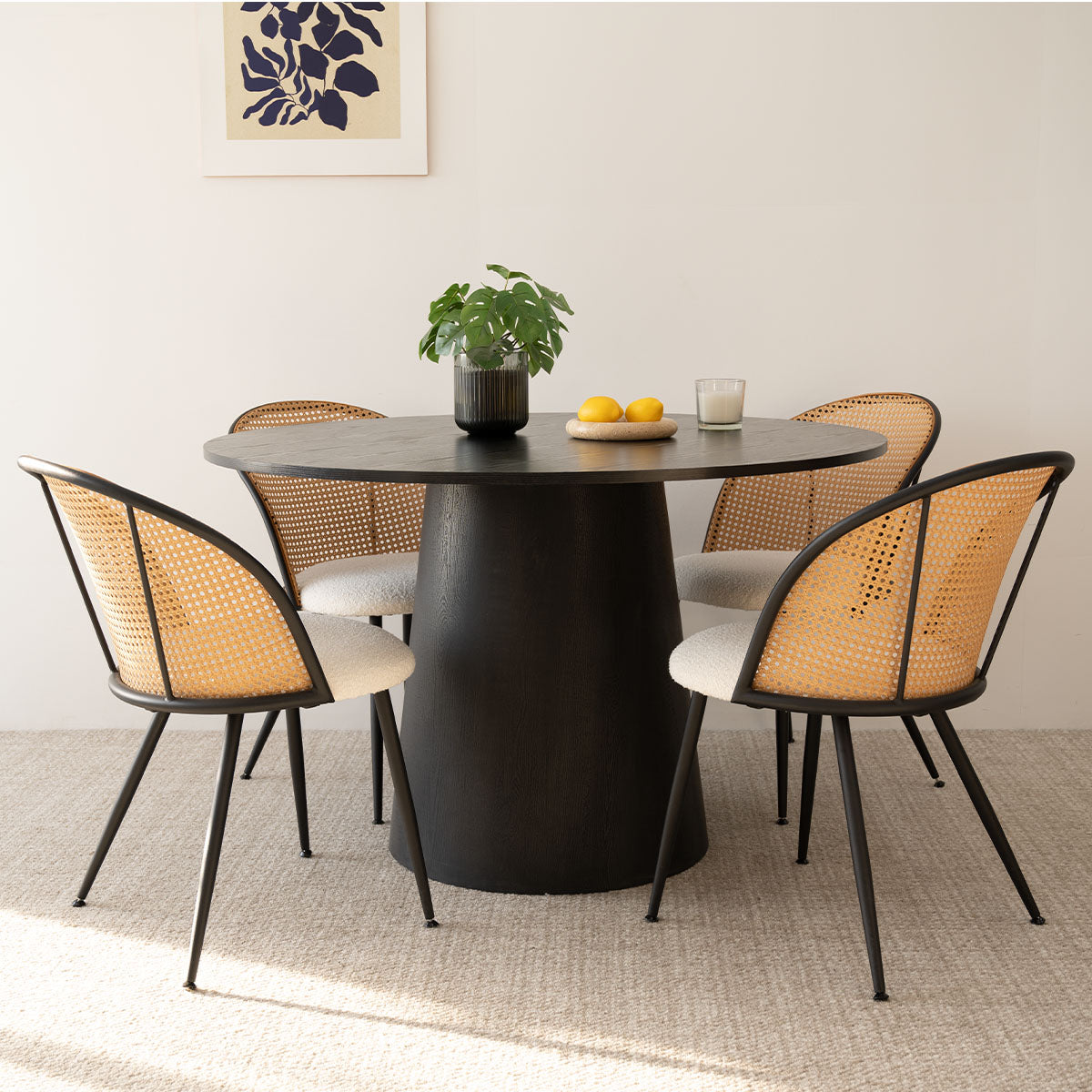 Dwen & Jules 46" Modern Round Rattan Dining Table Set for 4 (5-Piece)