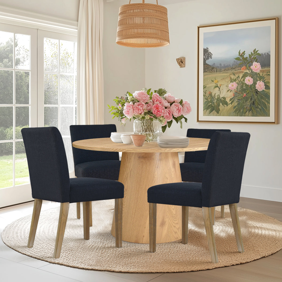 Dwen & North 46" Modern Round Dining Table Set for 4 (5-Piece)