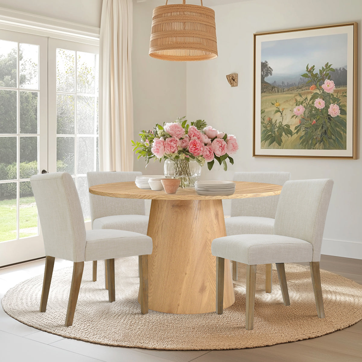 Dwen & North 46" Modern Round Dining Table Set for 4 (5-Piece)