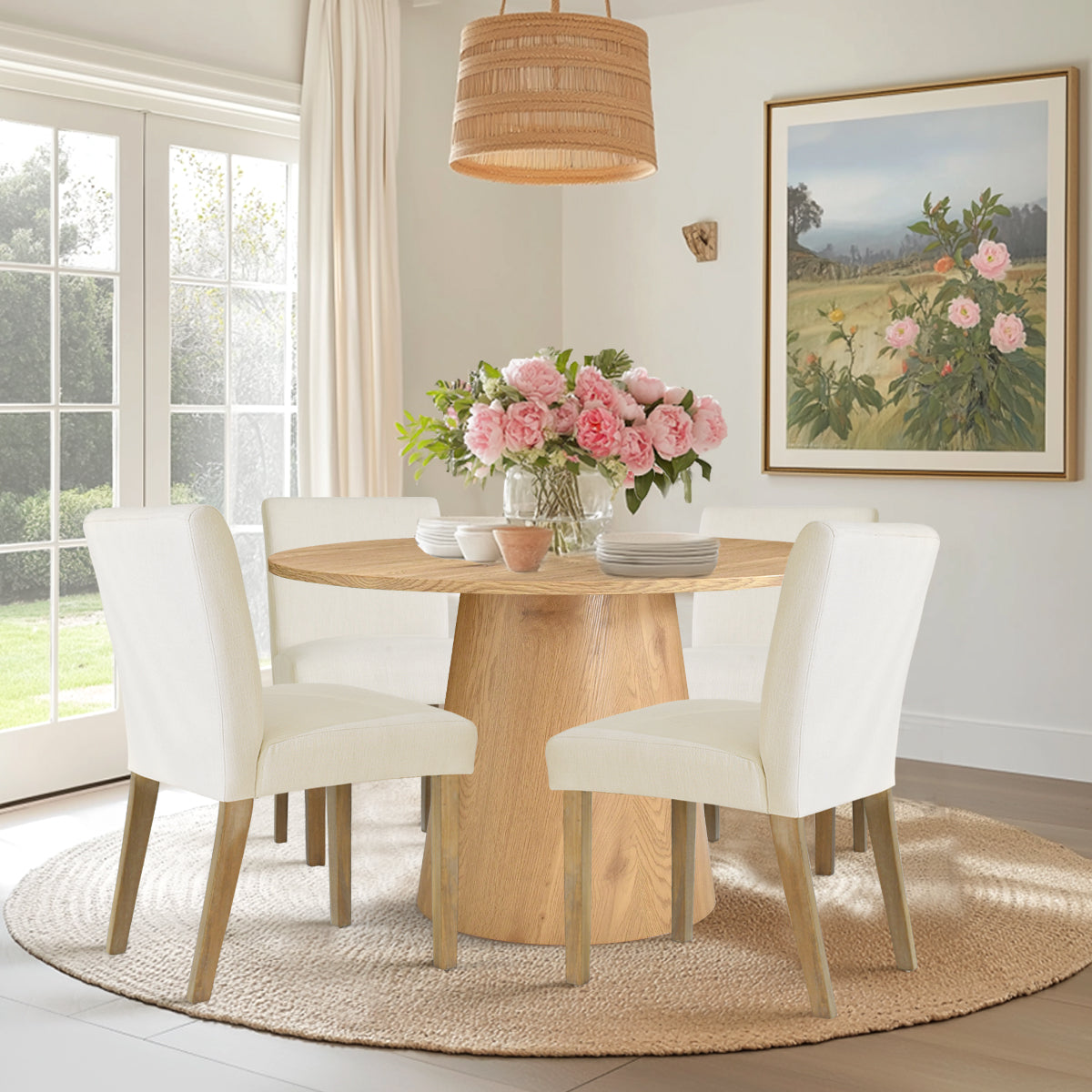 Dwen & North 46" Modern Round Dining Table Set for 4 (5-Piece)