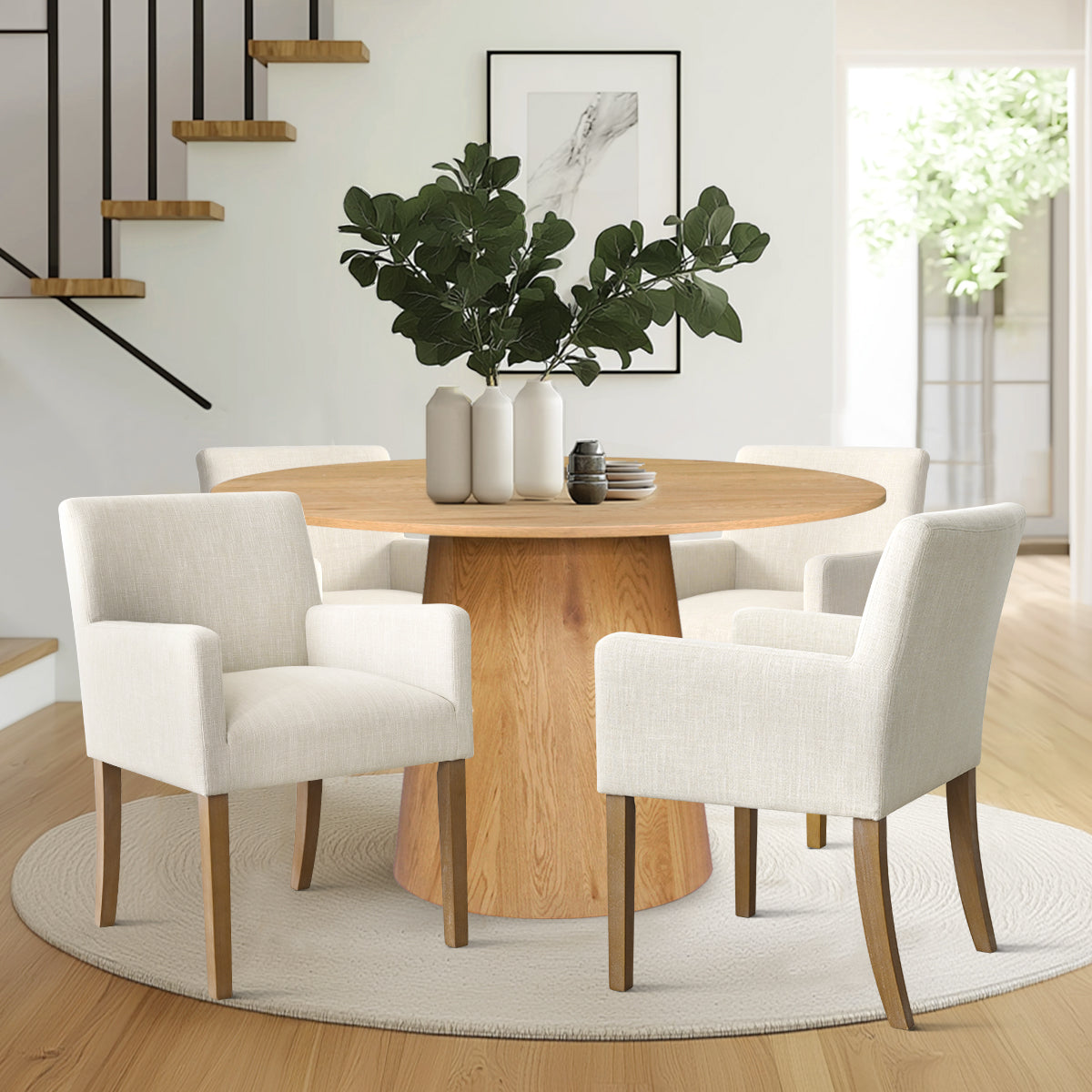 Dwen & North 46" Round Dining Table Set for 4 with Arms (5-Piece)