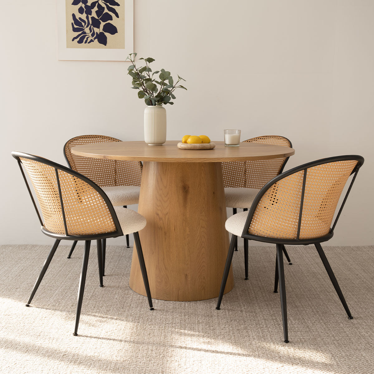 Dwen & Jules 46" Modern Round Rattan Dining Table Set for 4 (5-Piece)