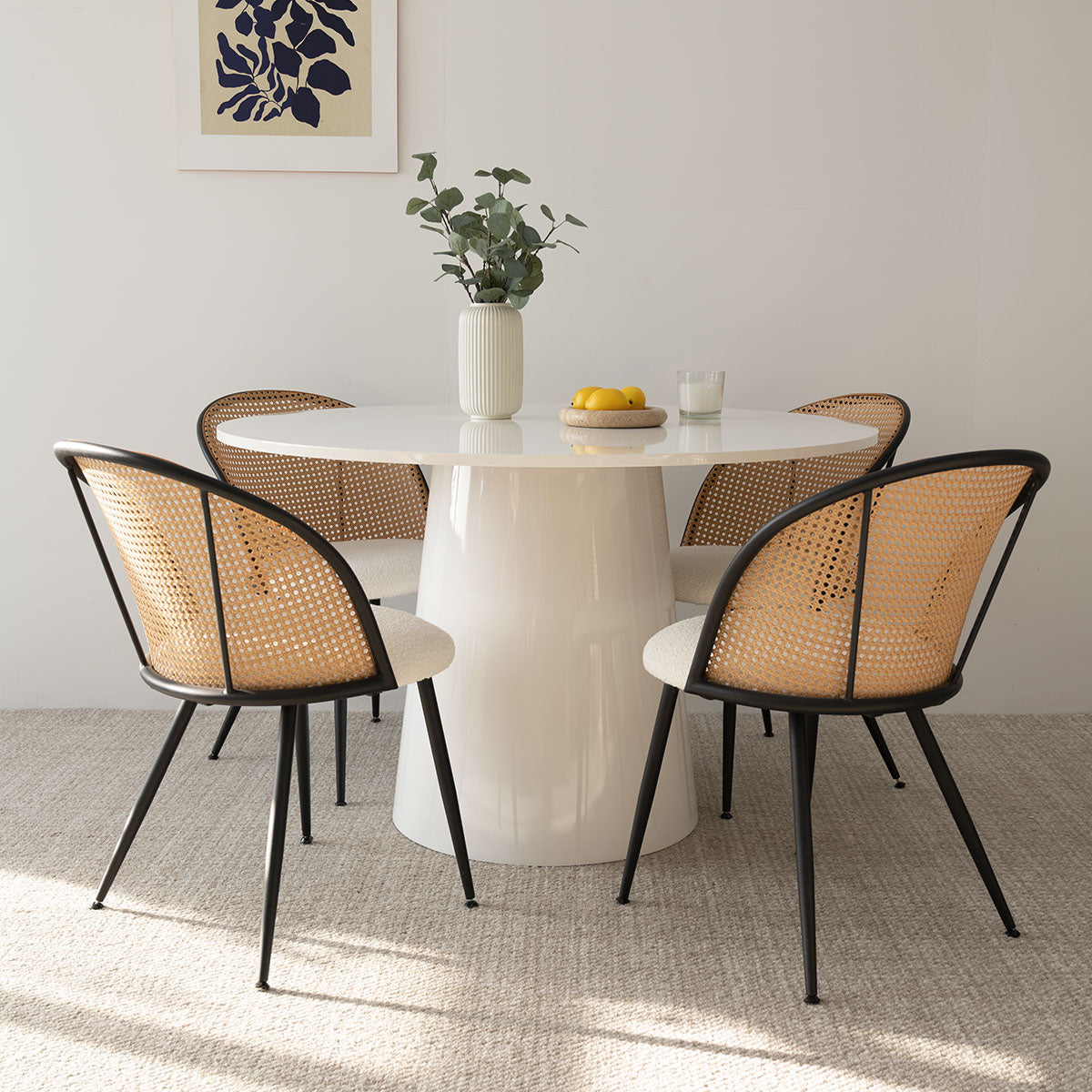 Dwen & Jules 46" Modern Round Rattan Dining Table Set for 4 (5-Piece)