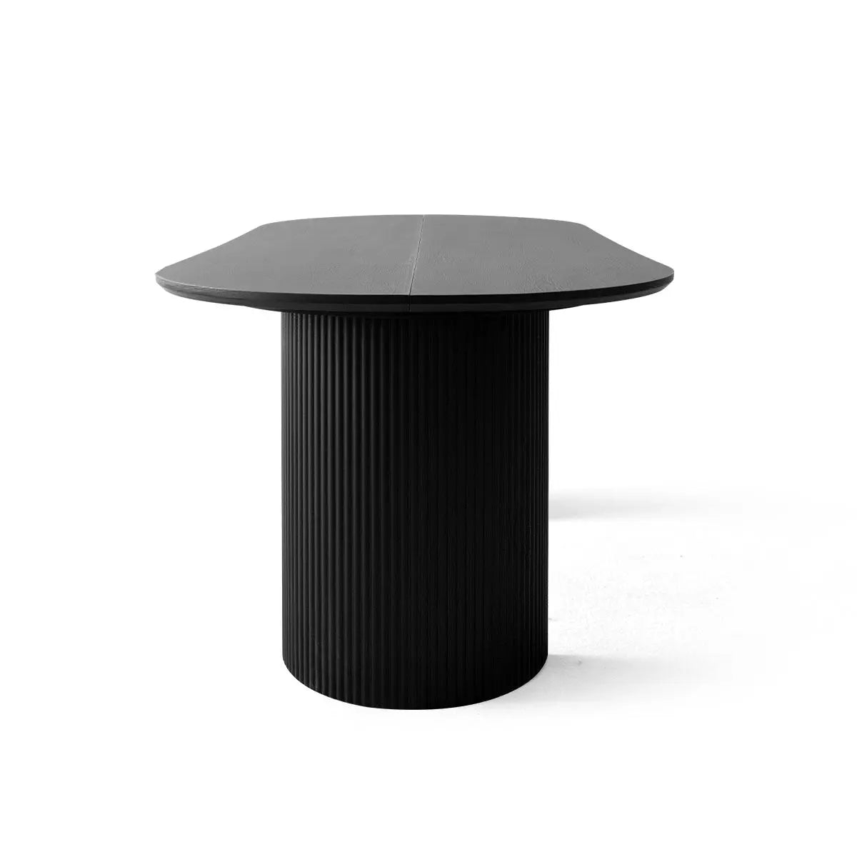 Dwen Modern Large Roman Pillar Oval Dining Table, textured black finish, elegant and contemporary design.