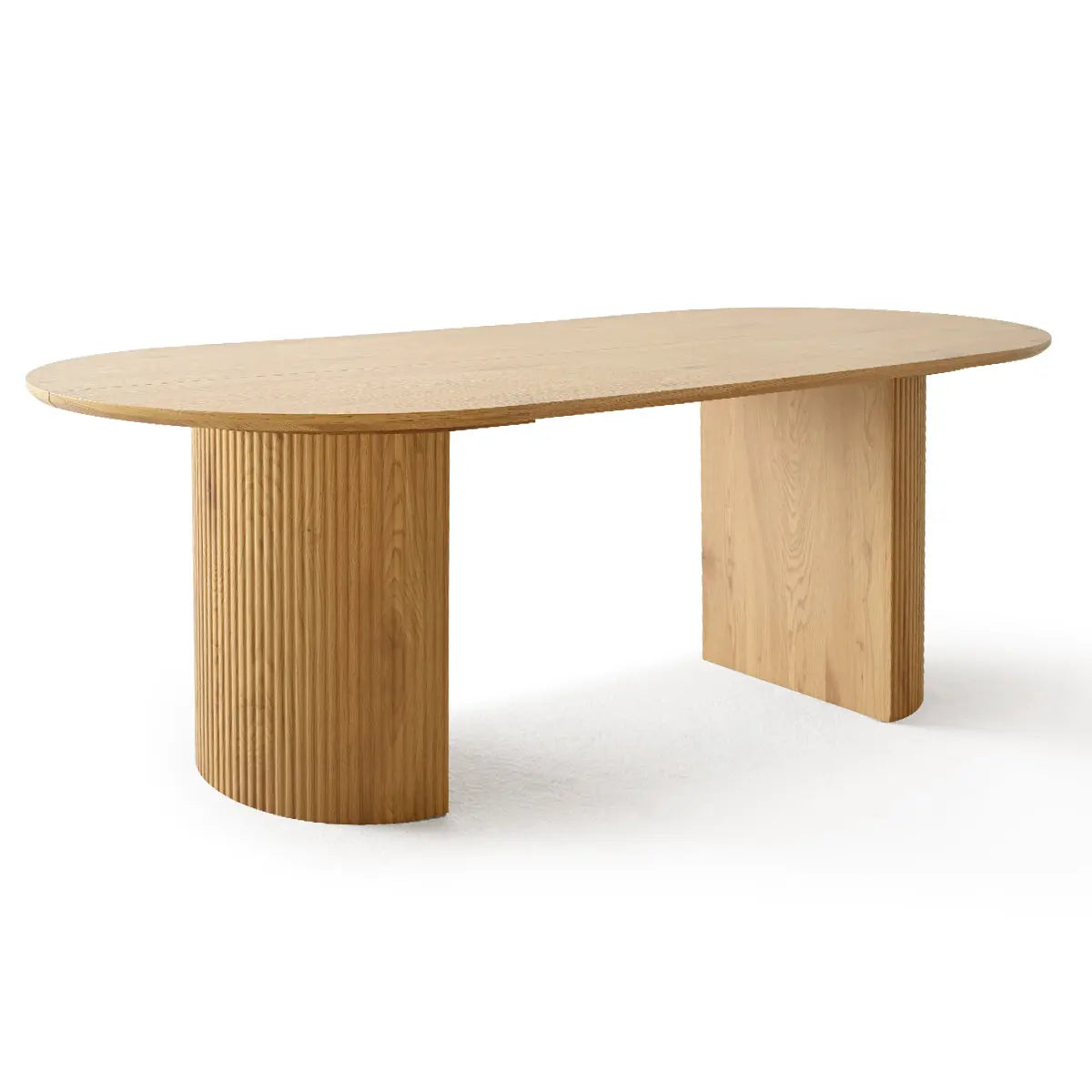 Dwen Modern Roman Pillar Oval Dining Table, wooden finish with elegant round base design.