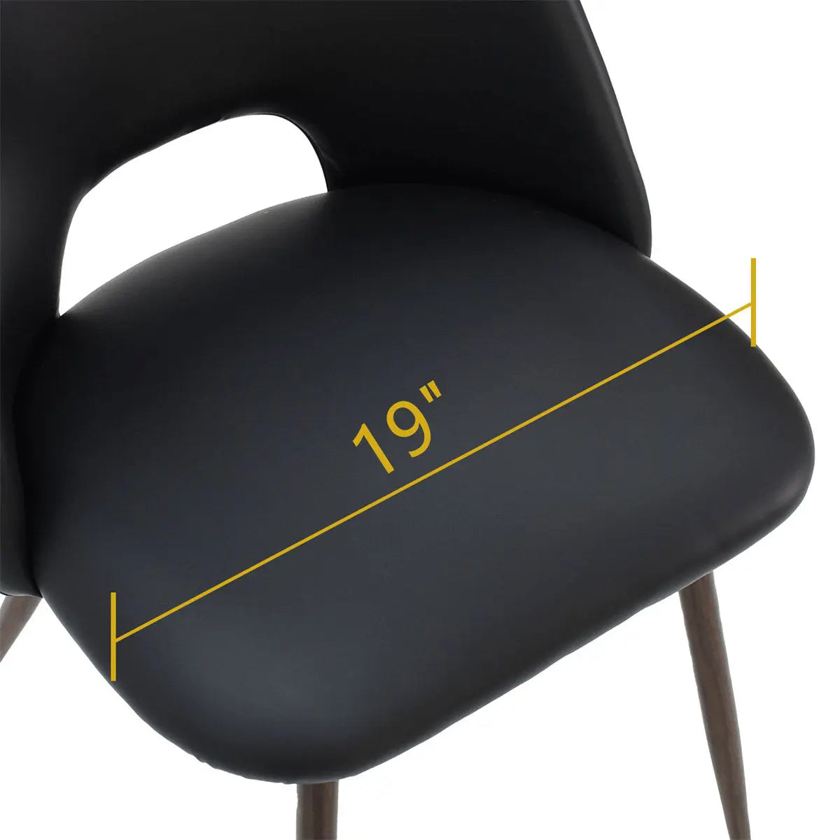 Edwin Modern Leather Dining Chair with 19-inch dimension, black seat detail.