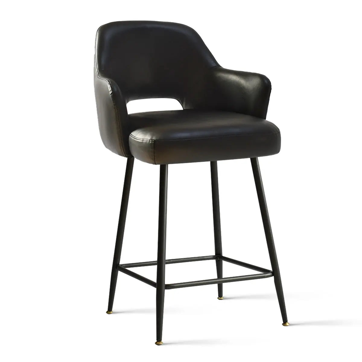 Edward Leather Counter Stool with Arms in black, featuring sleek design and modern aesthetics.