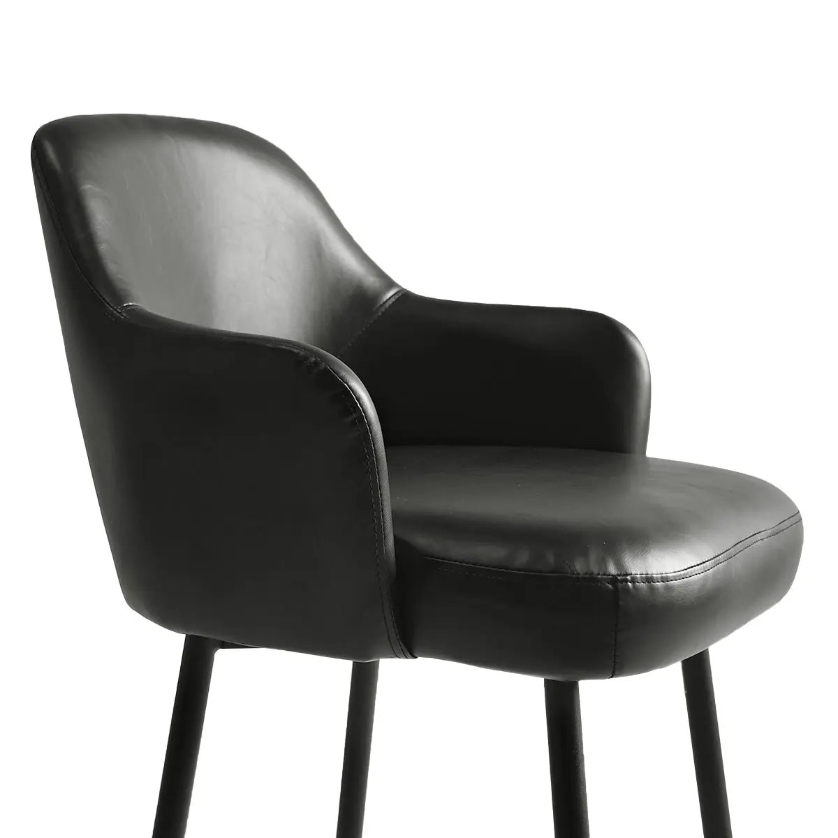 Edward Leather Counter Stool with Arms in elegant black, perfect for modern kitchen setting.