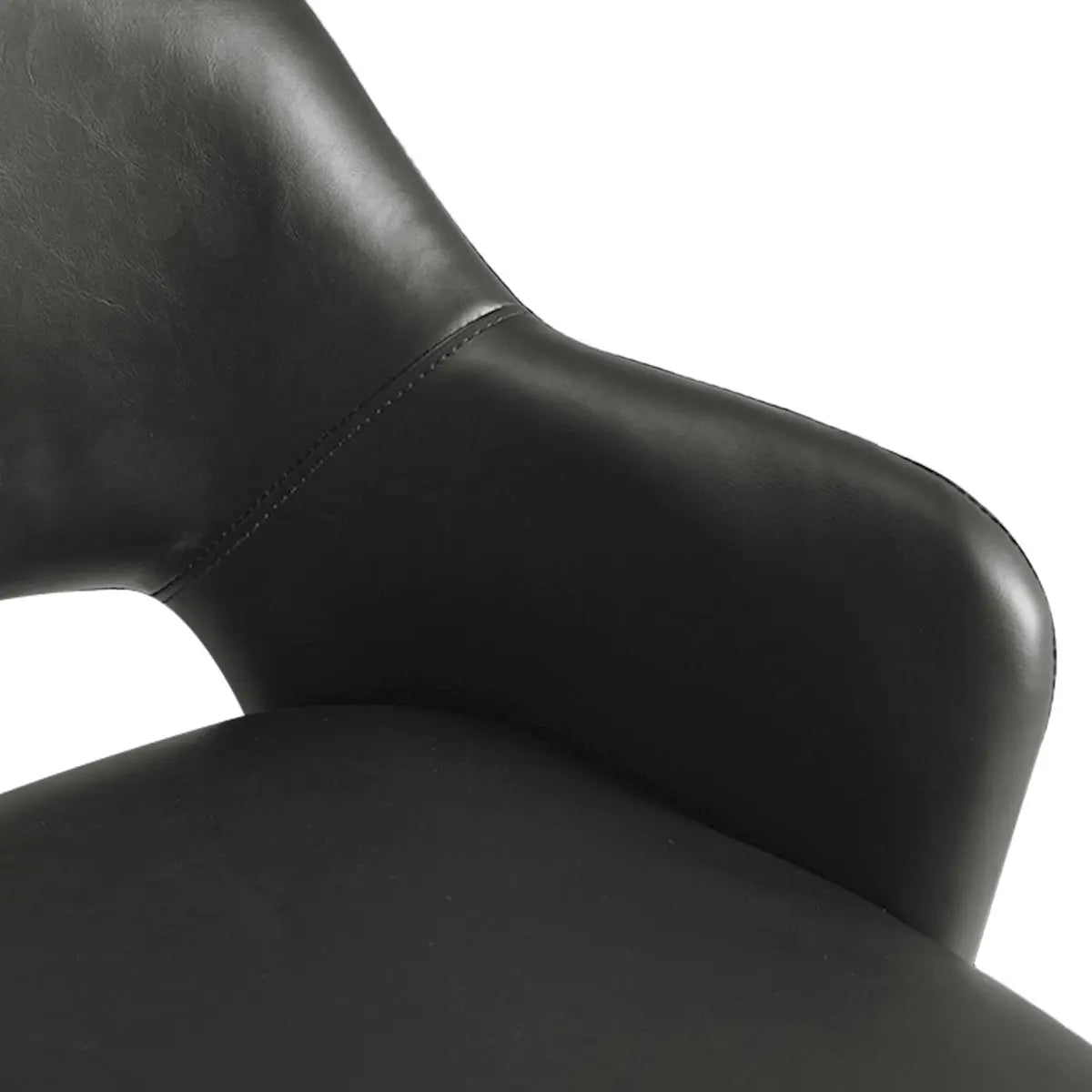 Close-up of black leather arm detail on Edward Leather Swivel Counter Stool with Arms.