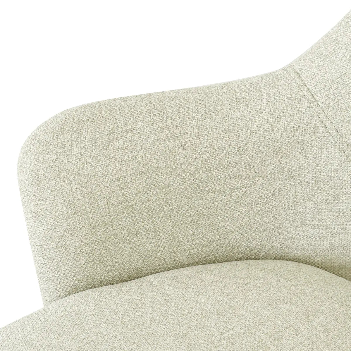 Close-up upholstery of Edwin Modern Counter Stool with Arms, textured beige fabric.