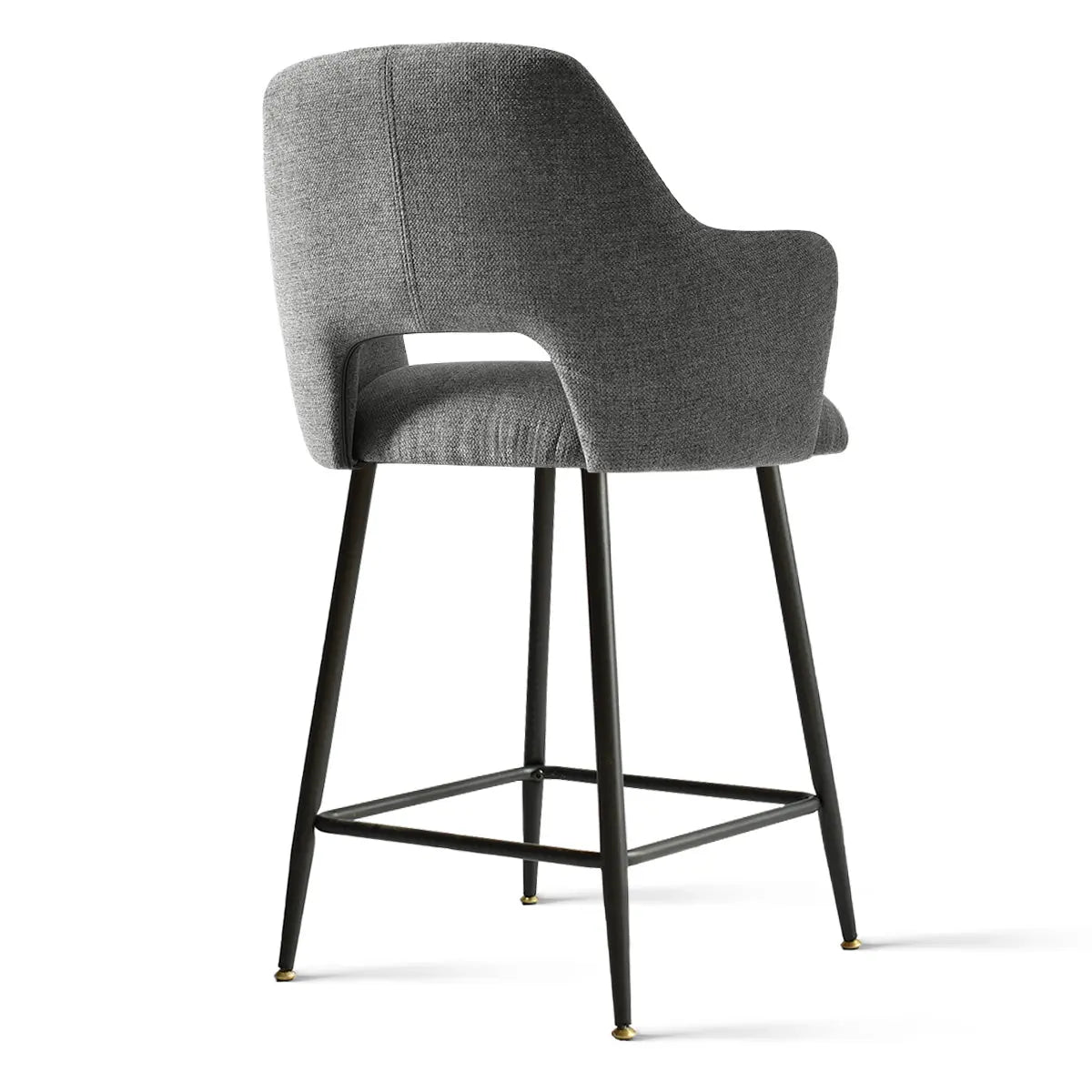 Edwin Modern gray upholstered counter stool with arms, black legs, stylish seating design.