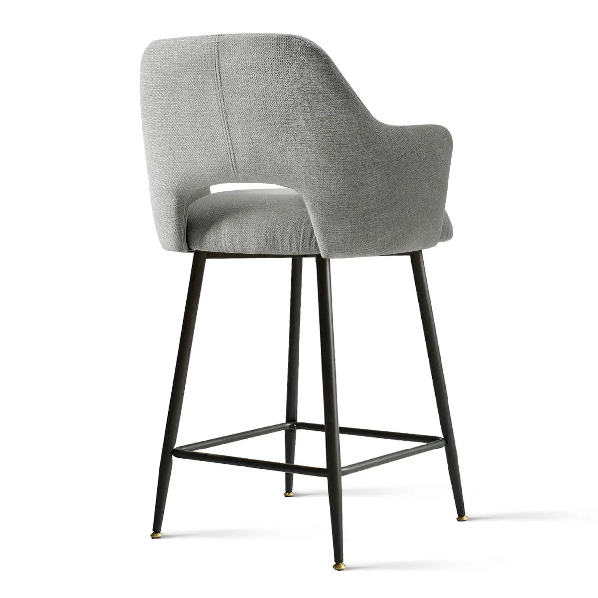 Gray Edwin Modern Upholstered Counter Stool with Arms, sleek black legs, contemporary dining furniture design.