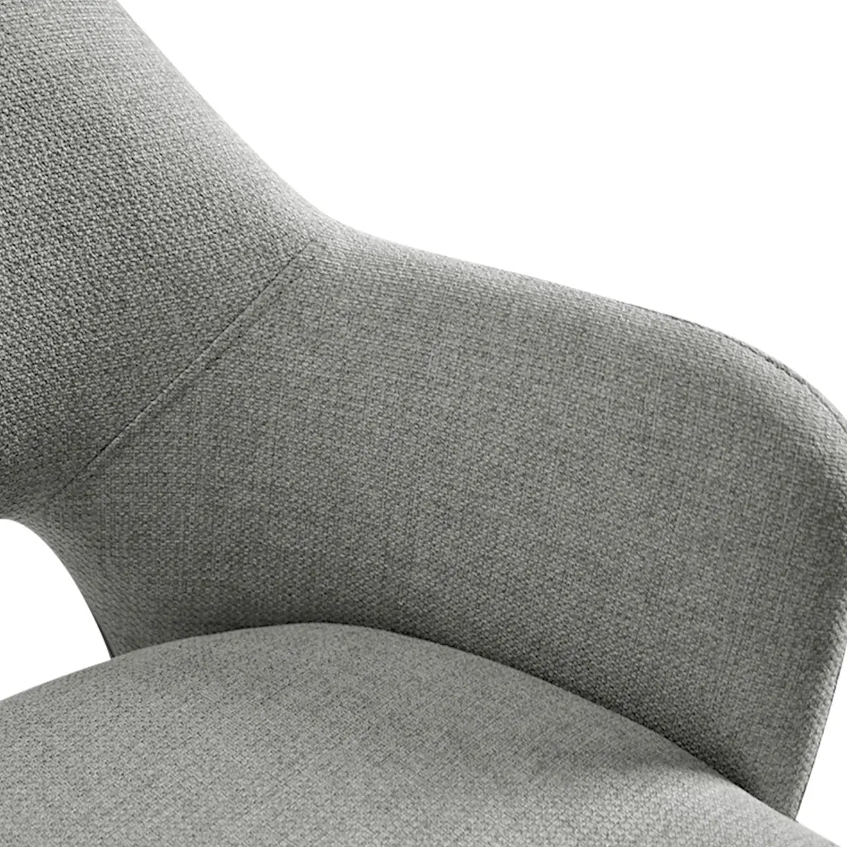 Edwin Modern Upholstered Counter Stool with Arms in gray fabric texture, close-up view.