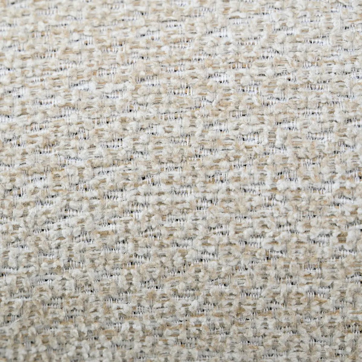 Close-up texture of fabric on Edwin Modern Upholstered Dining Chair with Arms. Beige and white tones.