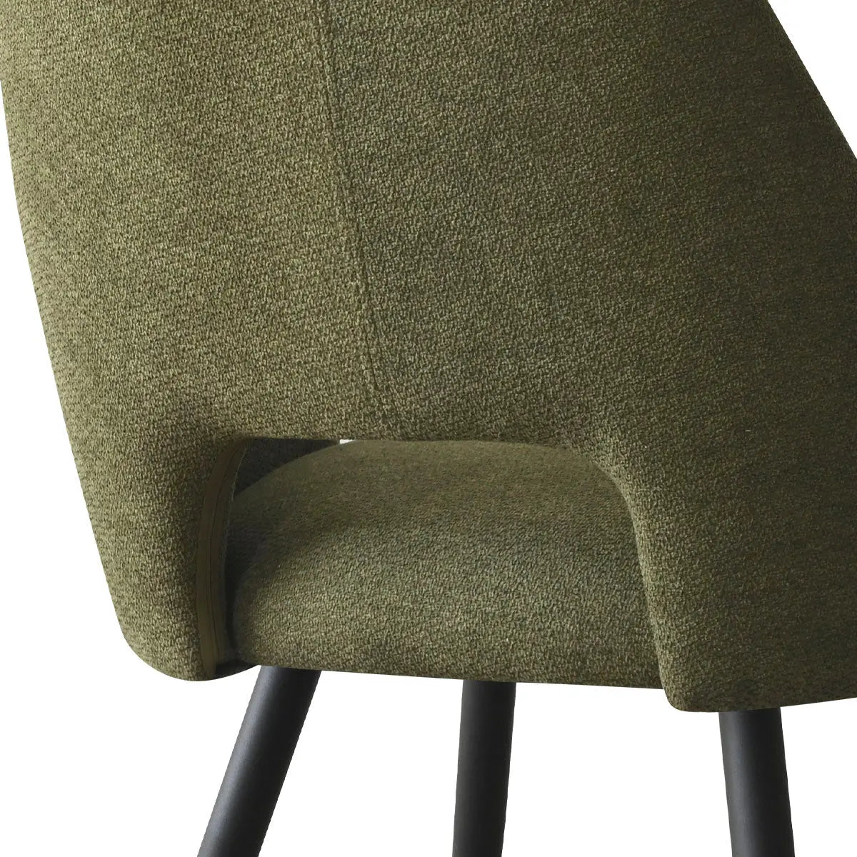 Olive green chair with textured fabric, belonging to Dwen & Edwin Black Round Dining Table Set.