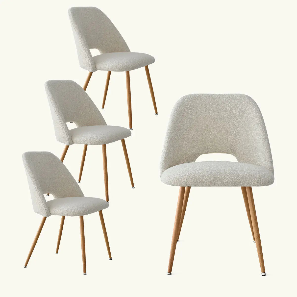 Edwin Modern Boucle Upholstered Dining Chair Set with sleek wooden legs, minimalist design.