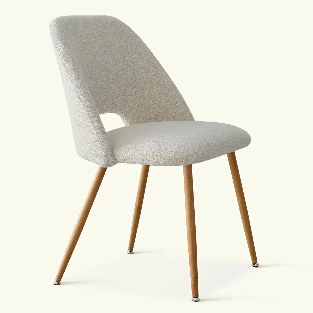 Edwin Modern Boucle Upholstered Dining Chair with wooden legs. Elegant dining furniture.