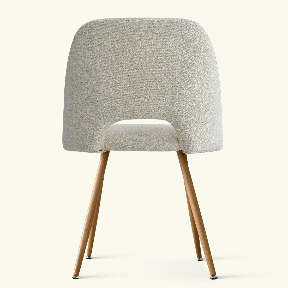 Edwin Modern Boucle Upholstered Dining Chair with wooden legs, solid background, no room setting.