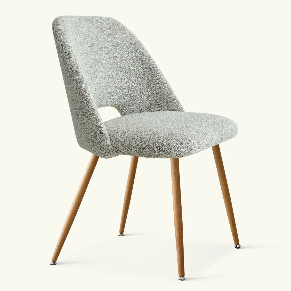 Edwin Modern Upholstered Dining Chair with wooden legs in neutral room setting.