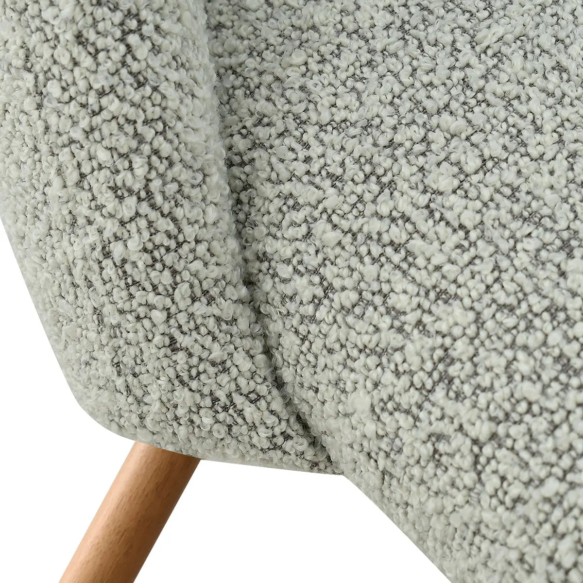 Close-up of textured fabric and wooden leg from Dwen & Edwin Modern Round Dining Table Set.