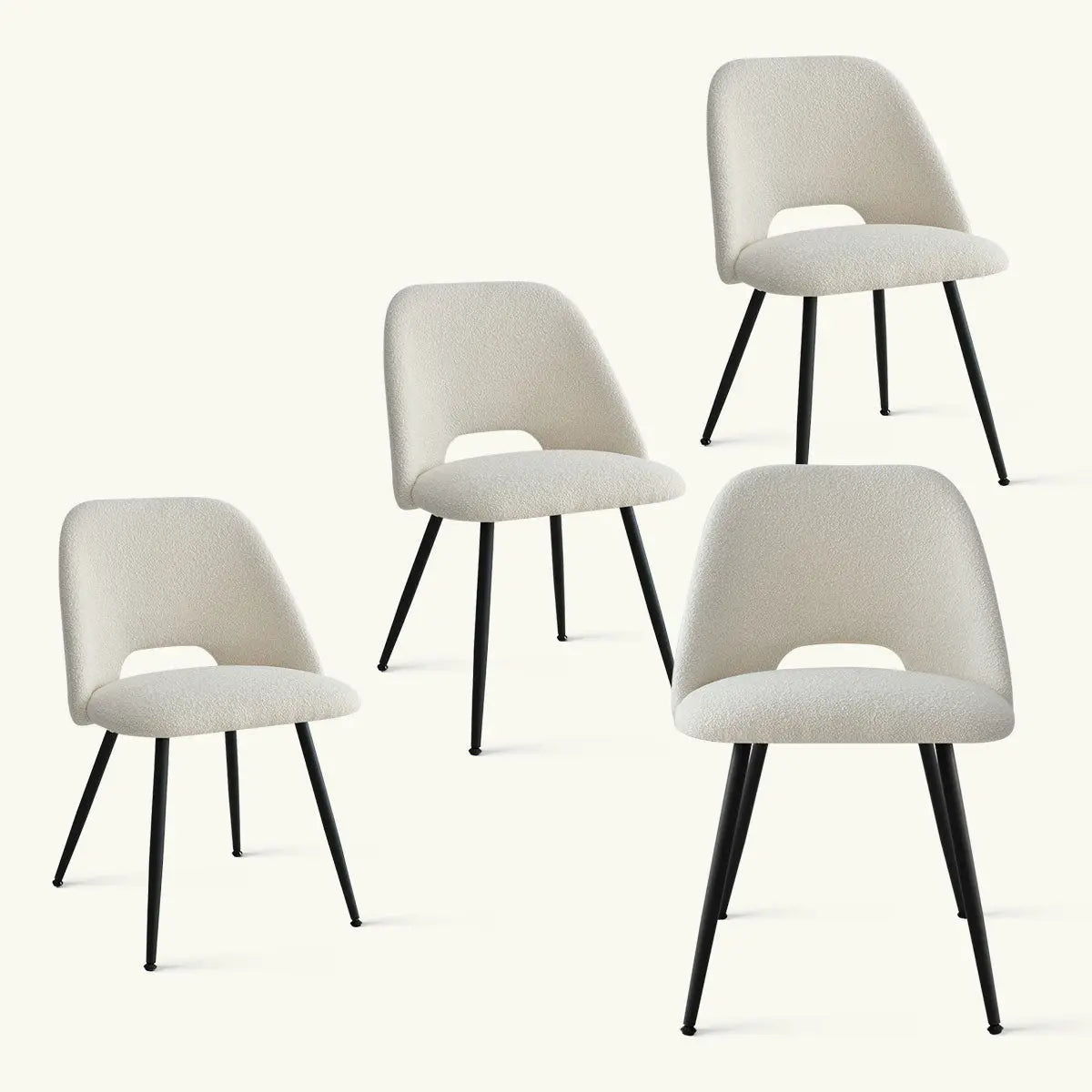 Edwin upholstered dining chairs with metal legs, modern design, set of four, beige upholstery.