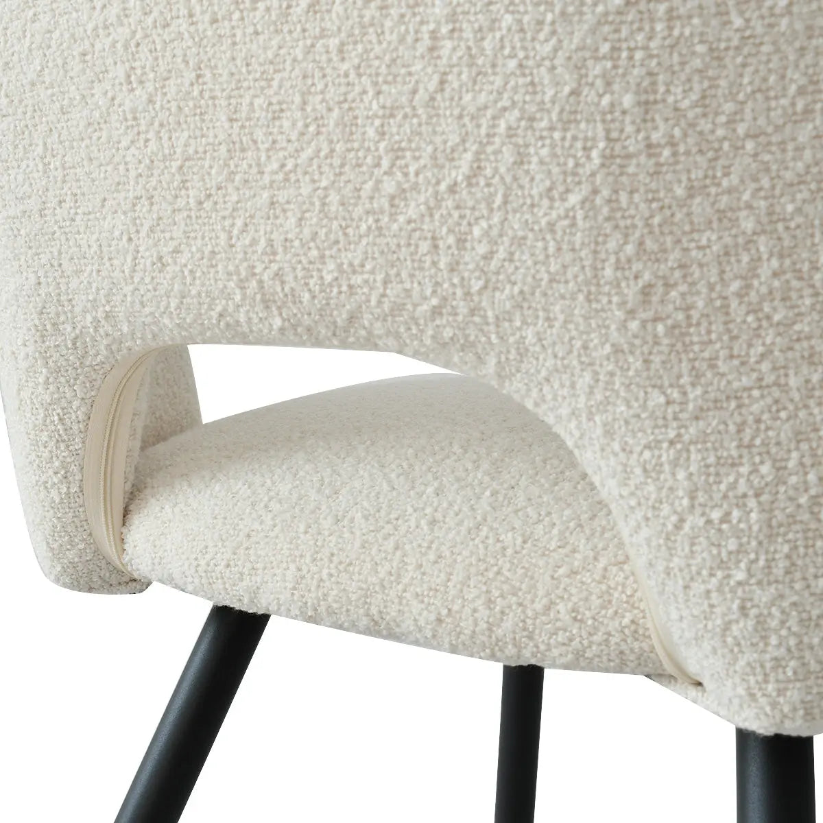 Edwin Modern Upholstered Dining Chair with metal legs texture detail, bright cream fabric finish.