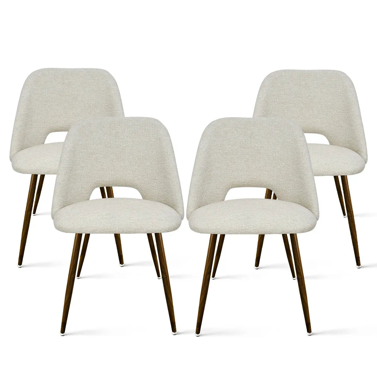 Set of four beige dining chairs from Oliver & Edwin, featuring mid-century modern design and sleek legs.