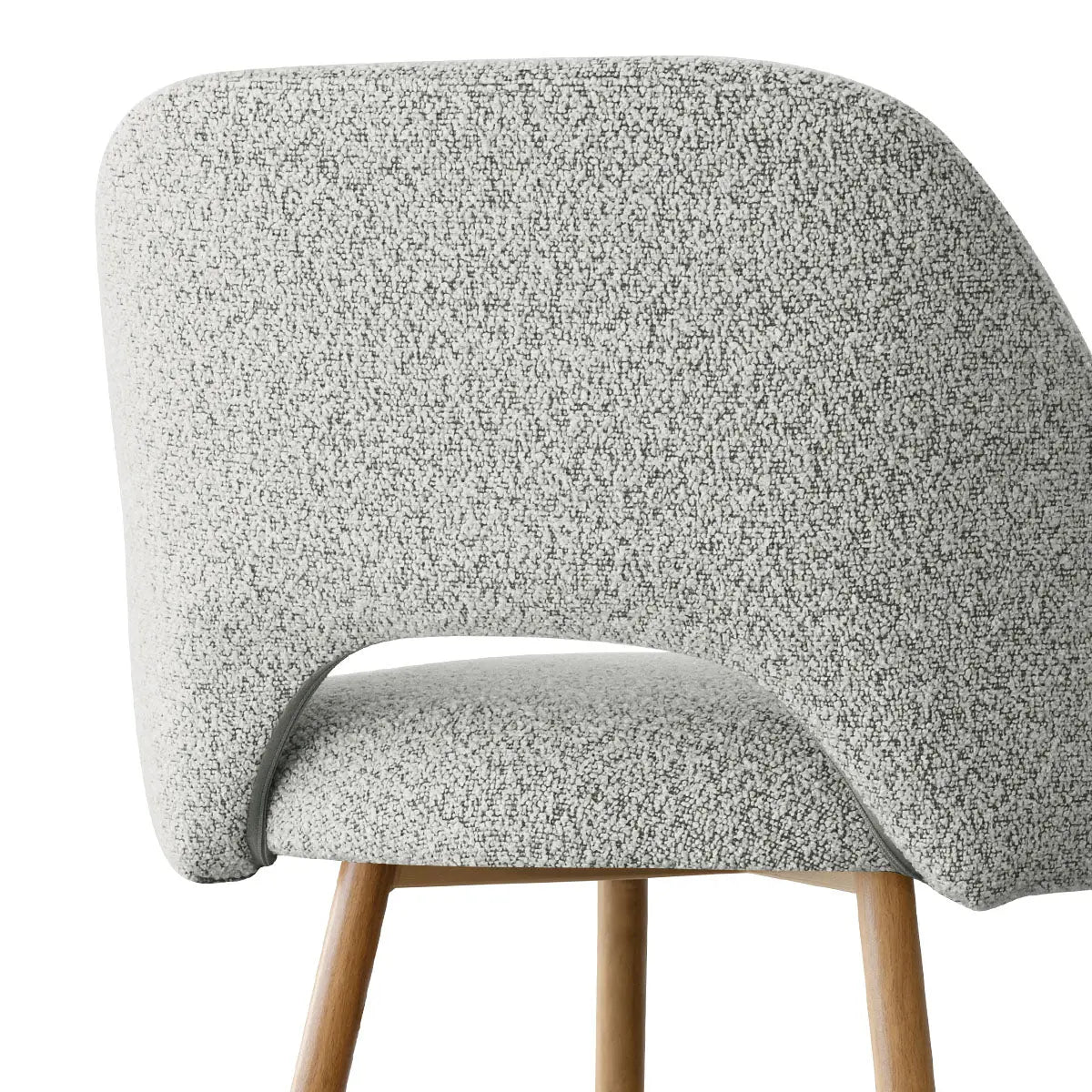 Edwin Modern Boucle Upholstered Counter Stool with light oak legs, textured fabric, contemporary style.