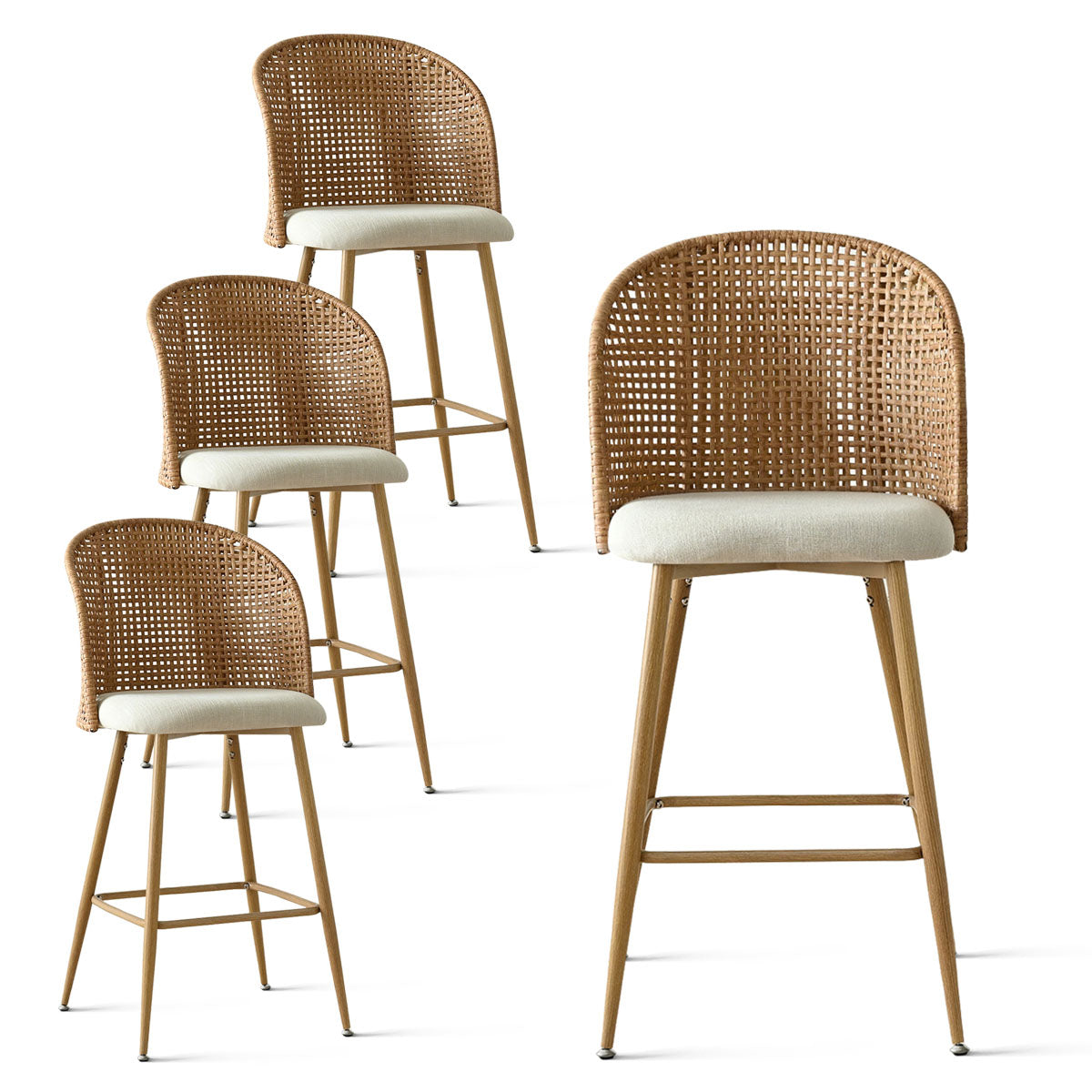 Grasse 29" Beige Rattan Upholstered Counter Stool (Set of 4)