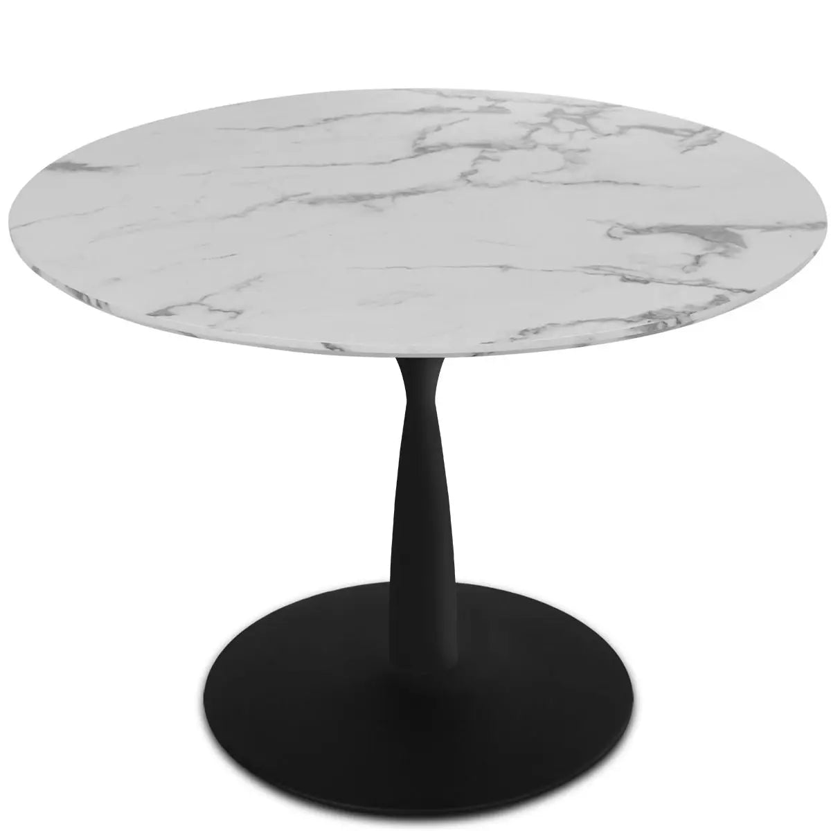 Harris Marble Top Round Pedestal Dining Table with sleek design and elegant black pedestal base.