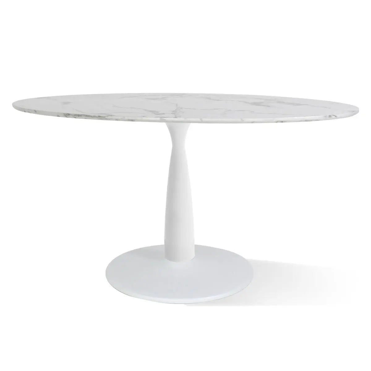 Harris Modern Large Oval Marble Dining Table on simple base; no additional elements visible.