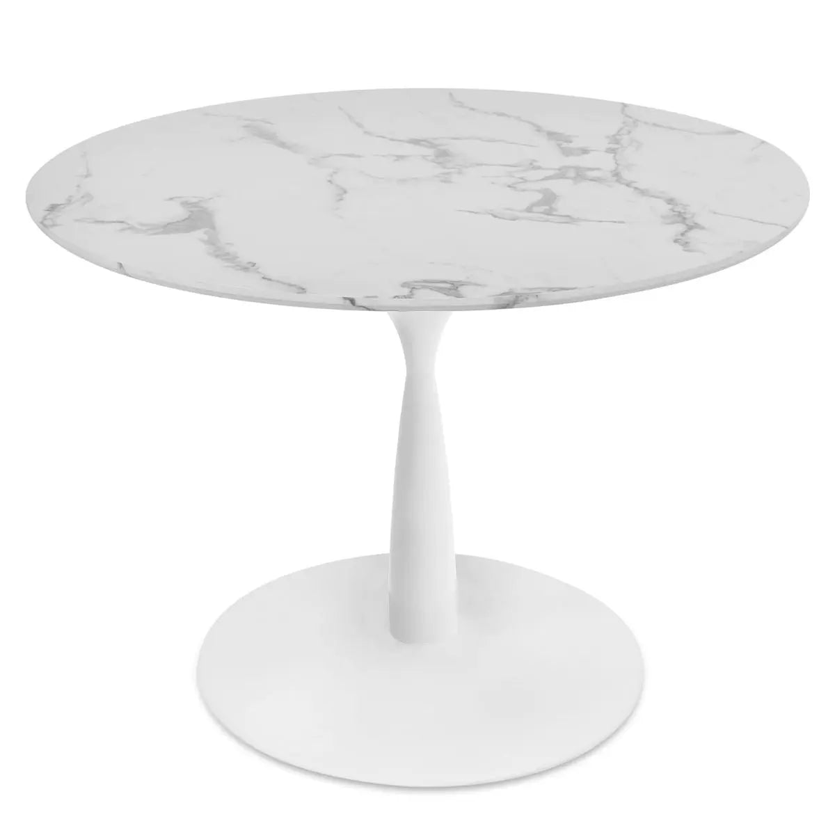 Harris Marble Top Round Pedestal Dining Table with marble design, modern pedestal base, round shape.