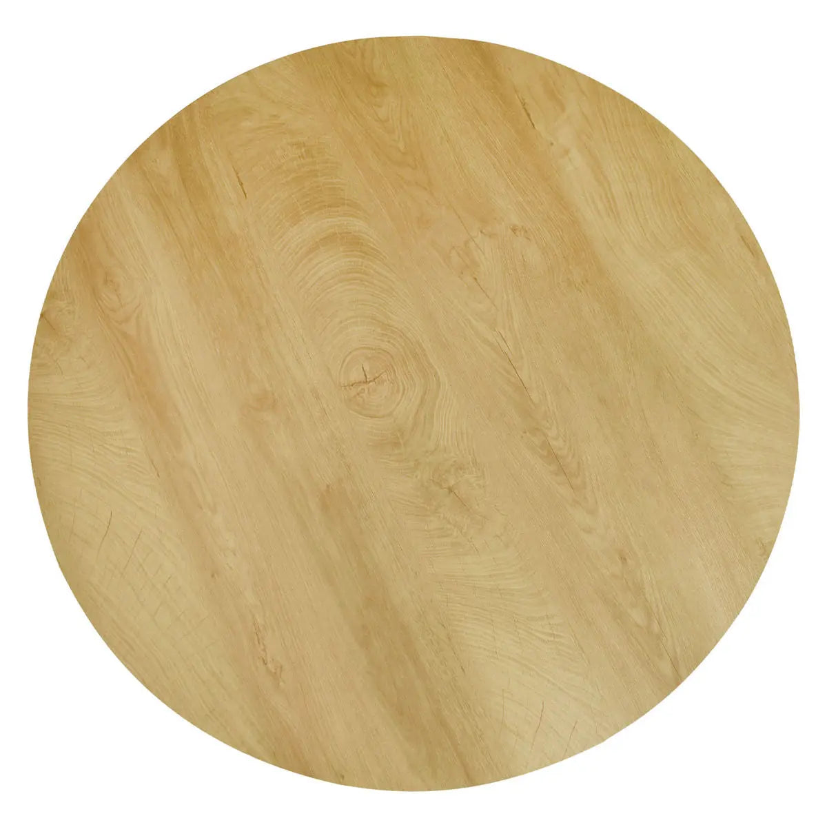 Harrison Oak Round Pedestal Dining Table with wood grain, modern style, dining room setting.