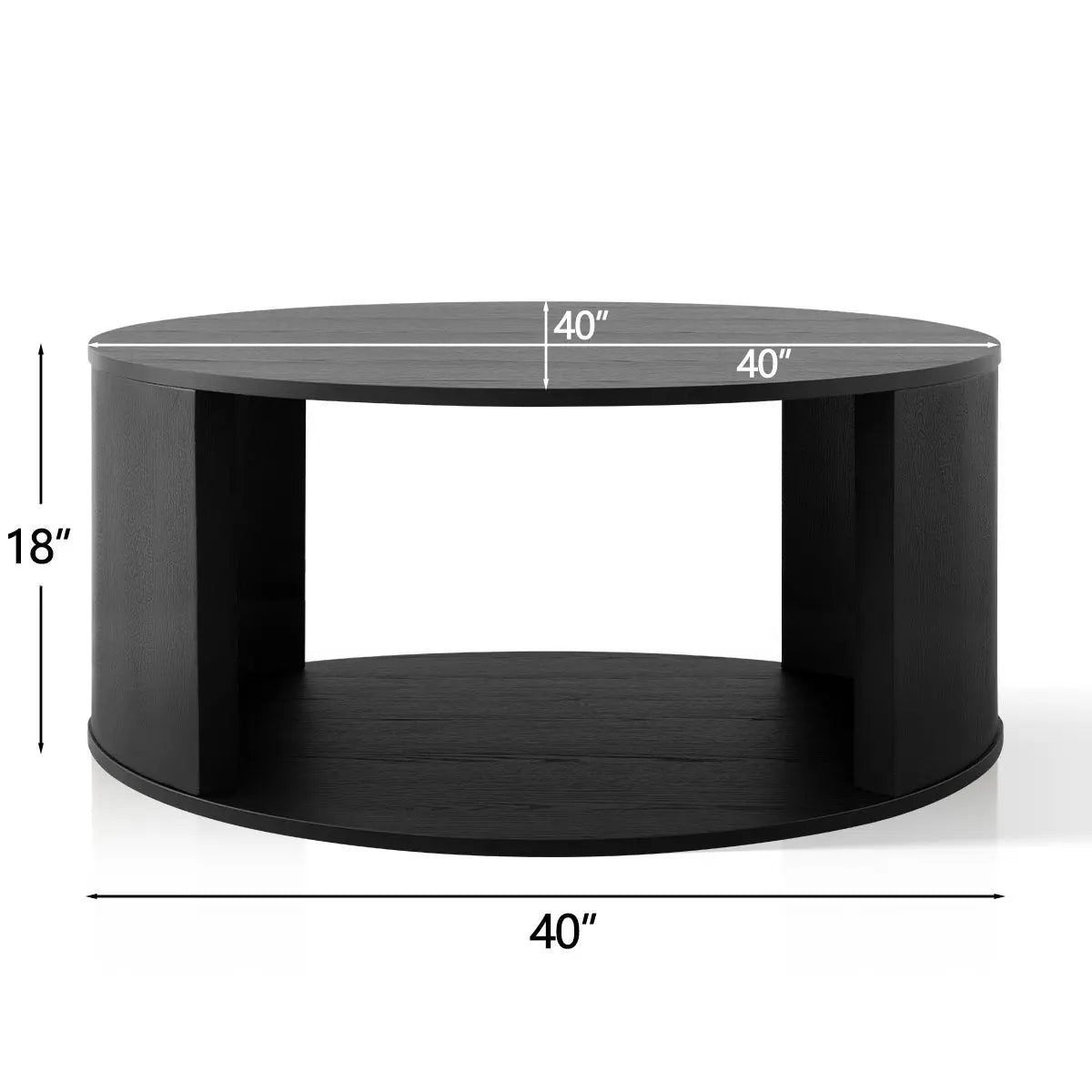 Modern black round coffee table by Hobo, 40"x18" dimensions, minimalist design.