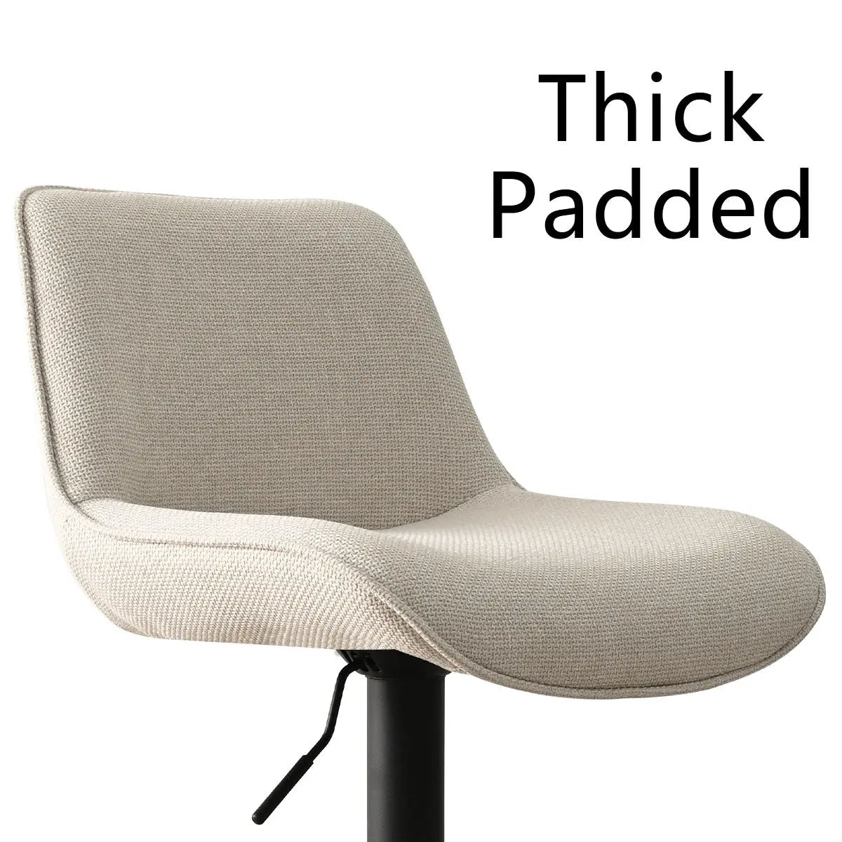 Hunter Modern Upholstered Swivel Adjustable Counter Stool features thick padded seat and adjustable black base.