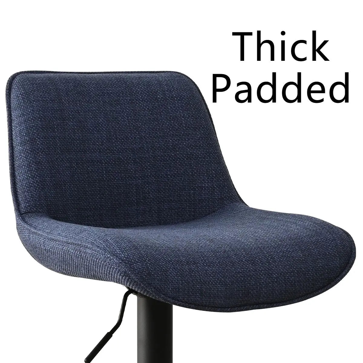 Hunter Modern Upholstered Swivel Adjustable Counter Stool with thick padded seat, close-up view.