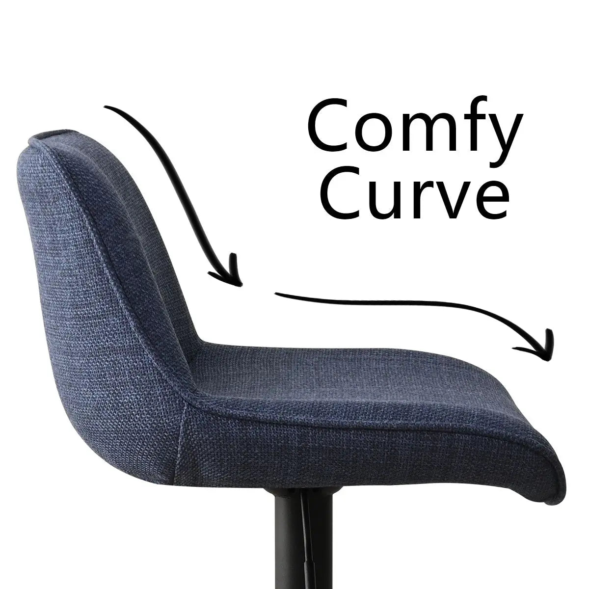 Hunter Modern Upholstered Swivel Adjustable Counter Stool with comfy curved seat, denim fabric.