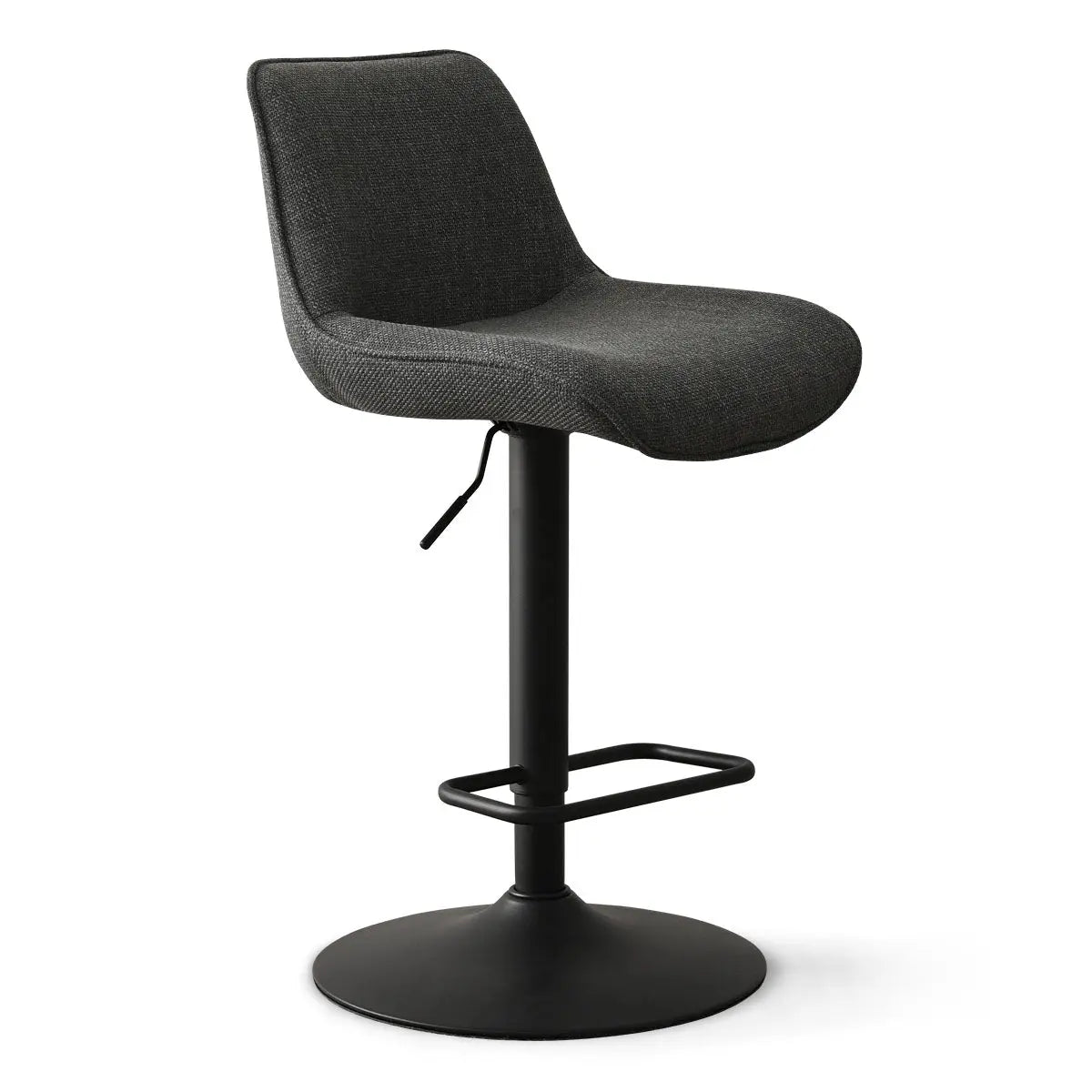 Hunter Modern Upholstered Swivel Adjustable Counter Stool, gray fabric, black base, minimalist design.