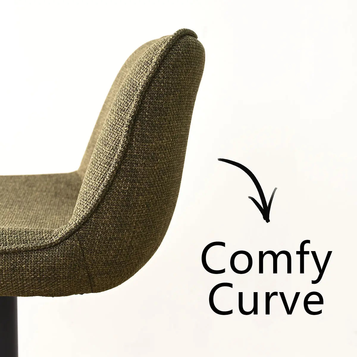 Comfy Curve feature of Hunter Modern Upholstered Swivel Adjustable Counter Stool in neutral setting.