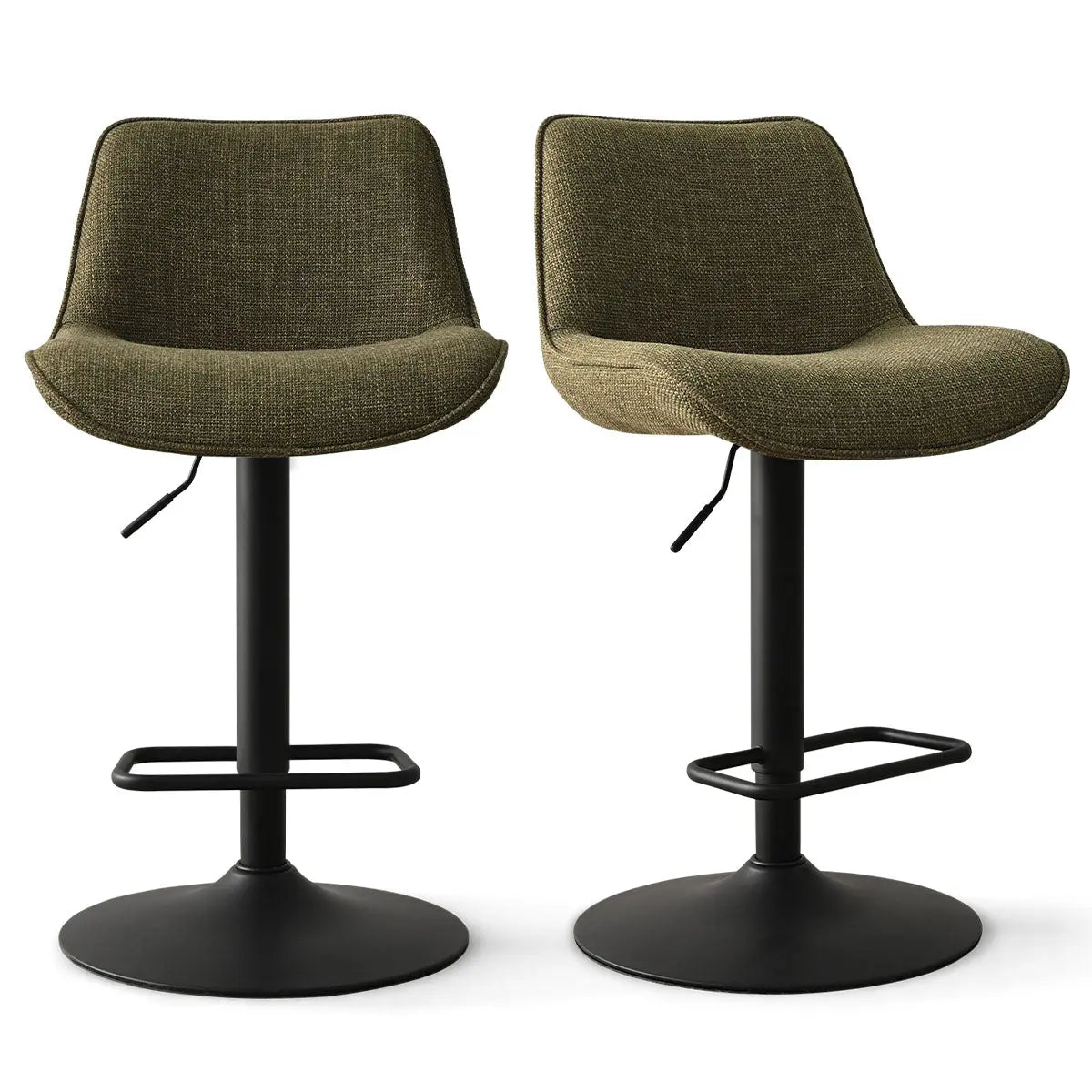 Hunter Modern Upholstered Swivel Adjustable Counter Stool, two in stylish olive green fabric.