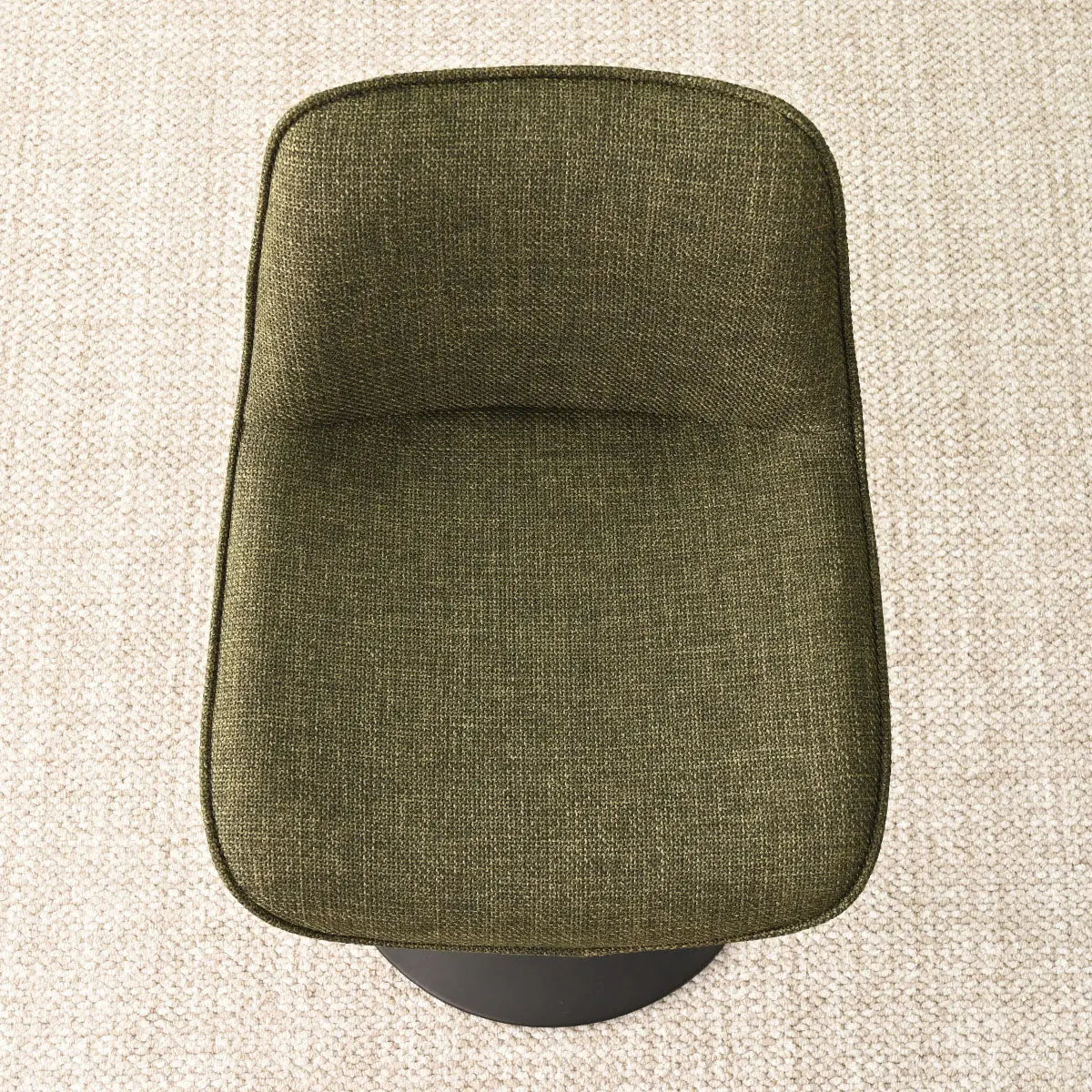 Top view of Hunter Modern Upholstered Swivel Adjustable Counter Stool on beige textured carpet flooring.