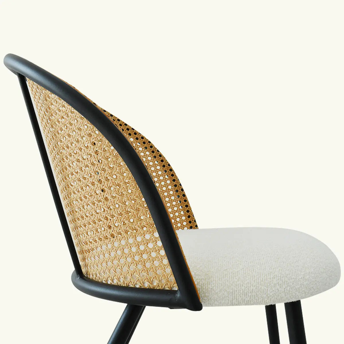 Jules Modern Upholstered Rattan Counter Stool in minimalist design with woven rattan backrest.