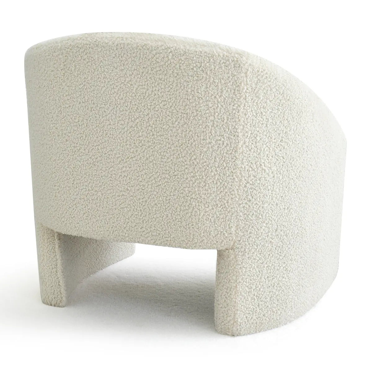 Cream textured Kiki Boucle Accent Chair with Arms, modern curved design, neutral backdrop.